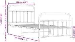 vidaXL - Bedframe - met - hoofd- - en - voeteneinde - metaal - wit - 107x203 - cm