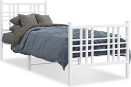 vidaXL - Bedframe - met - hoofd- - en - voeteneinde - metaal - wit - 75x190 - cm