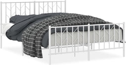 vidaXL - Bedframe - met - hoofd- - en - voeteneinde metaal - wit - 135x190 - cm