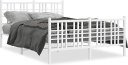 vidaXL - Bedframe - met - hoofd- - en - voeteneinde - metaal - wit - 137x190 - cm