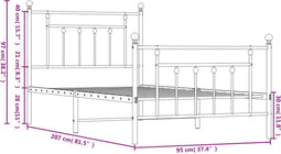 vidaXL - Bedframe - met - hoofd- - en - voeteneinde - metaal - wit - 90x200 - cm
