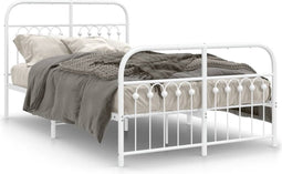 vidaXL - Bedframe - met - hoofd- - en - voeteneinde - metaal - wit - 120 - x - 190 - cm