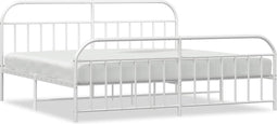 vidaXL - Bedframe - met - hoofd- - en - voeteneinde - metaal - wit - 193x203 - cm