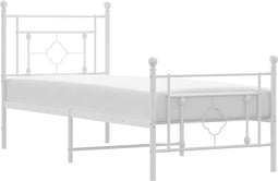 vidaXL - Bedframe - met - hoofd- - en - voeteneinde - metaal - wit - 75x190 - cm
