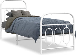 vidaXL - Bedframe - met - hoofd- - en - voeteneinde - metaal - wit - 75x190 - cm