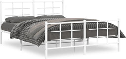 vidaXL - Bedframe - met - hoofd- - en - voeteneinde - metaal - wit - 150x200 - cm