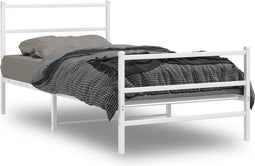 vidaXL - Bedframe - met - hoofd- - en - voeteneinde metaal - wit - 100x190 - cm
