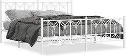 vidaXL - Bedframe - met - hoofd- - en - voeteneinde - metaal - wit - 180x200 - cm