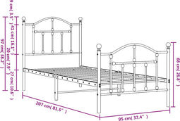 vidaXL - Bedframe - met - hoofd- - en - voeteneinde - metaal - wit - 90x200 - cm