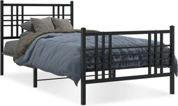vidaXL - Bedframe - met - hoofd- - en - voeteneinde - metaal - zwart - 100x190 - cm