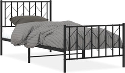 vidaXL - Bedframe - met - hoofd- - en - voeteneinde - metaal - zwart - 90x200 - cm