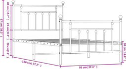 vidaXL - Bedframe - met - hoofd- - en - voeteneinde - metaal - zwart - 90x190 - cm