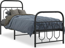 vidaXL - Bedframe - met - hoofd- - en - voeteneinde - metaal - zwart - 75x190 - cm