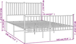 vidaXL - Bedframe - met - hoofd- - en - voeteneinde - metaal - zwart - 135x190 - cm