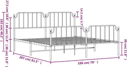 vidaXL - Bedframe - met - hoofd- - en - voeteneinde metaal - zwart - 193x203 - cm