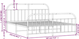 vidaXL - Bedframe - met - hoofd- - en - voeteneinde - metaal - zwart - 183x213 - cm