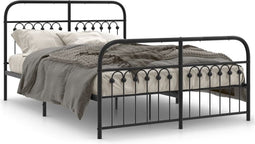 vidaXL - Bedframe - met - hoofd- - en - voeteneinde - metaal - zwart - 137x190 - cm