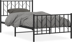 vidaXL - Bedframe - met - hoofd- - en - voeteneinde - metaal - zwart - 100x190 - cm