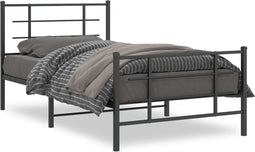 vidaXL - Bedframe - met - hoofd- - en - voeteneinde - metaal - zwart - 100x190 - cm
