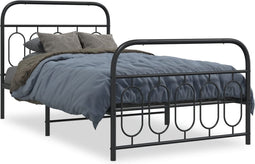 vidaXL - Bedframe - met - hoofd- - en - voeteneinde - metaal - zwart - 107x203 - cm