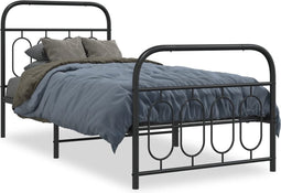 vidaXL - Bedframe - met - hoofd- - en - voeteneinde - metaal - zwart - 90x200 - cm