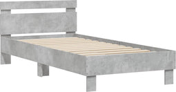 vidaXL - Bedframe - met - hoofdbord - bewerkt - hout - betongrijs - 75x190 - cm