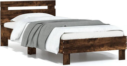 vidaXL - Bedframe - met - hoofdbord - bewerkt - hout - gerookt - eiken - 75x190 - cm