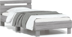 vidaXL - Bedframe - met - hoofdbord - bewerkt - hout - grijs - sonoma - 75x190 - cm