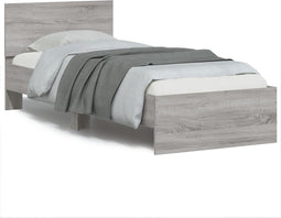 vidaXL - Bedframe - met - hoofdbord - bewerkt - hout - grijs - sonoma - 75x190 - cm