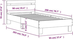 vidaXL - Bedframe - met - hoofdbord - bewerkt - hout - wit - 90x200 - cm