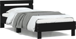 vidaXL - Bedframe - met - hoofdbord - bewerkt - hout - zwart - 100x200 - cm