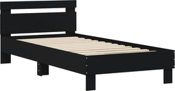 vidaXL - Bedframe - met - hoofdbord - bewerkt - hout - zwart - 75x190 - cm