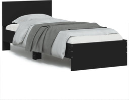 vidaXL - Bedframe - met - hoofdbord - bewerkt - hout - zwart - 75x190 - cm