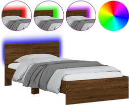 vidaXL - Bedframe - met - hoofdbord - en - LED - bruin - eikenkleur - 100x200 - cm