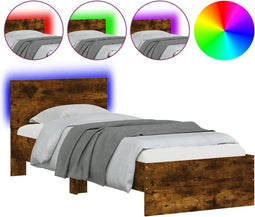 vidaXL - Bedframe - met - hoofdbord - en - LED - gerookt - eikenkleurig - 75x190 - cm