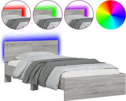 vidaXL - Bedframe - met - hoofdbord - en - LED - grijs - sonoma - eiken - 100x200 - cm
