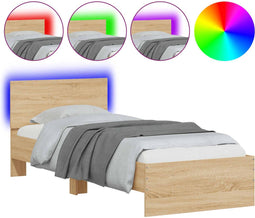 vidaXL - Bedframe - met - hoofdbord - en - LED - sonoma - eikenkleurig - 90x190 - cm