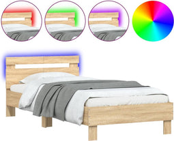 vidaXL - Bedframe - met - hoofdbord - en - LED - sonoma - eikenkleurig - 100x200 - cm