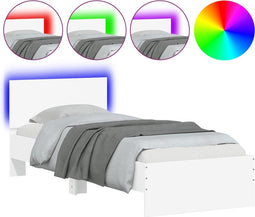 vidaXL - Bedframe - met - hoofdbord - en - LED-verlichting - wit - 90x200 - cm