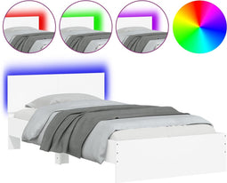 vidaXL - Bedframe - met - hoofdbord - en - LED-verlichting - wit - 100x200 - cm