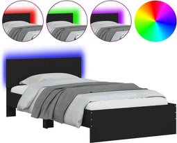 vidaXL - Bedframe - met - hoofdbord - en - LED-verlichting - zwart - 100x200 - cm