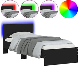 vidaXL - Bedframe - met - hoofdbord - en - LED-verlichting - zwart - 90x200 - cm
