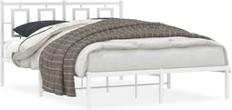 vidaXL - Bedframe - met - hoofdbord - metaal - wit - 135x190 - cm