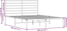vidaXL - Bedframe - met - hoofdbord - metaal - wit - 135x190 - cm