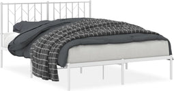 vidaXL - Bedframe - met - hoofdbord - metaal - wit - 135x190 - cm