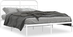 vidaXL - Bedframe - met - hoofdbord - metaal - wit - 150x200 - cm