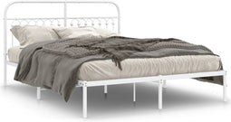 vidaXL - Bedframe - met - hoofdbord - metaal - wit - 160x200 - cm