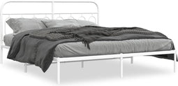 vidaXL - Bedframe - met - hoofdbord - metaal - wit - 183x213 - cm