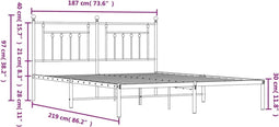 vidaXL - Bedframe - met - hoofdbord - metaal - wit - 183x213 - cm