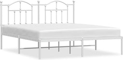 vidaXL - Bedframe - met - hoofdbord - metaal - wit - 183x213 - cm